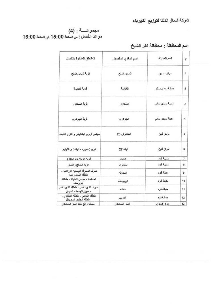 تخفيف الأحمال.. جدول انقطاع الكهرباء في كفر الشيخ